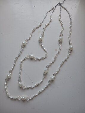 Dainty faux pearl and  faceted crystal beaded necklace